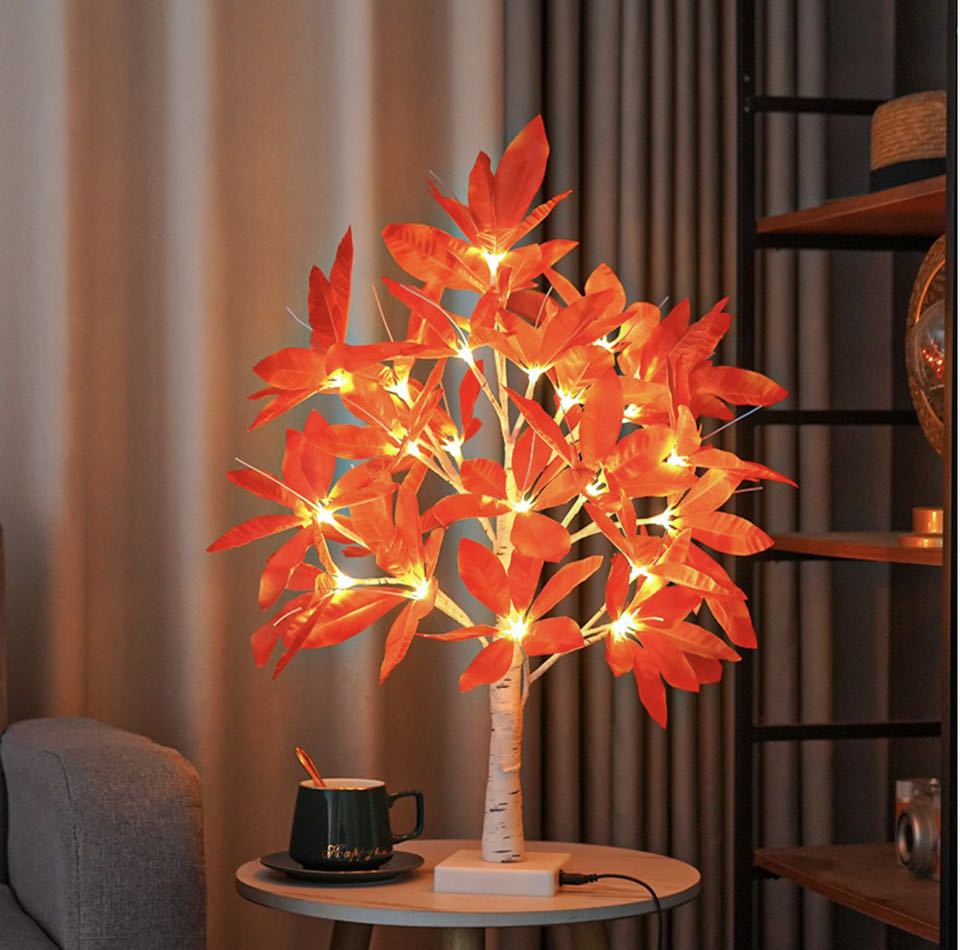 Maple Leaves Tree Light, LED Maple Leaf Tree Shape Pendulum Table Lamp with USB Interface for Eid, Gift and Home Bedside Decoration