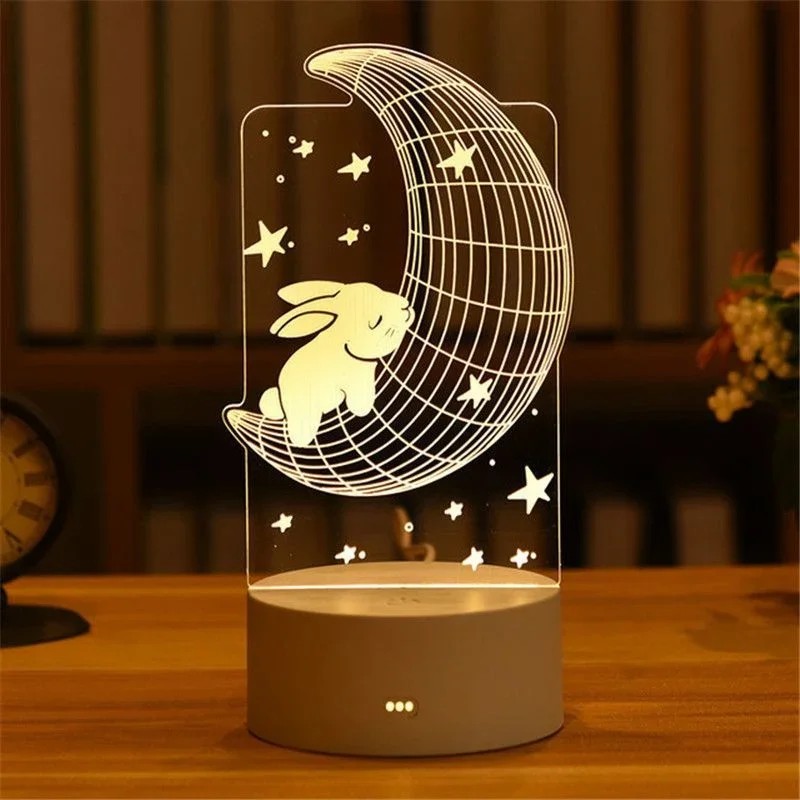 Cute Rabbit Bear Kids Night Light Led Wedding Bedroom Nightlight Decor Light 3d DIY Lamp Valentine's Day Gifts ChristGift